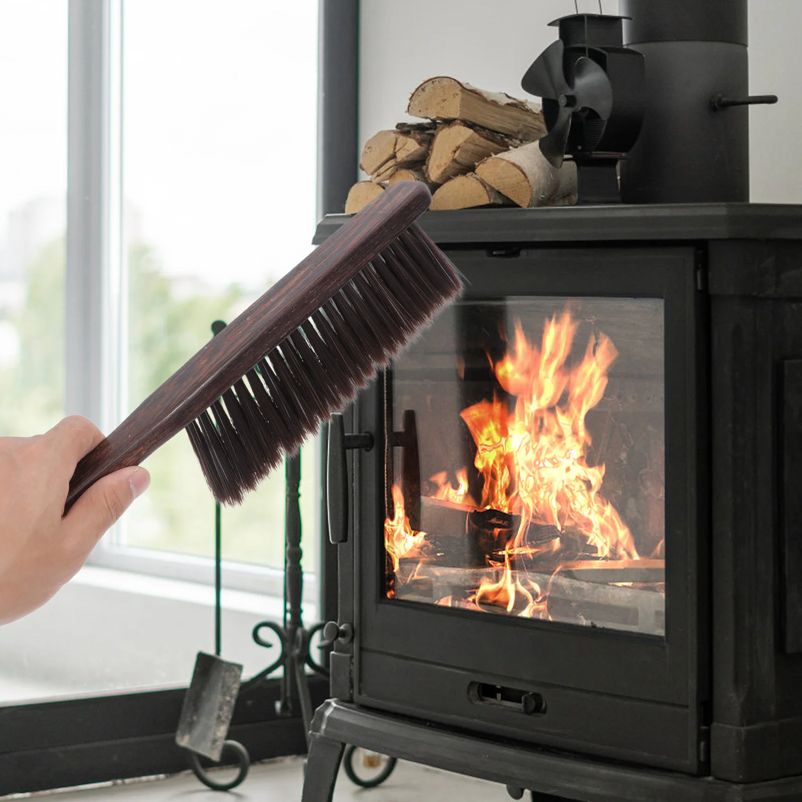 فرشاة مدفأة بمقبض خشبي بشعيرات ناعمة، فرشاة تنظيف الغبار بمقبض طويل، فرشاة تنظيف الغبار لسرير الأريكة، مكنسة يدوية للسيارة #4