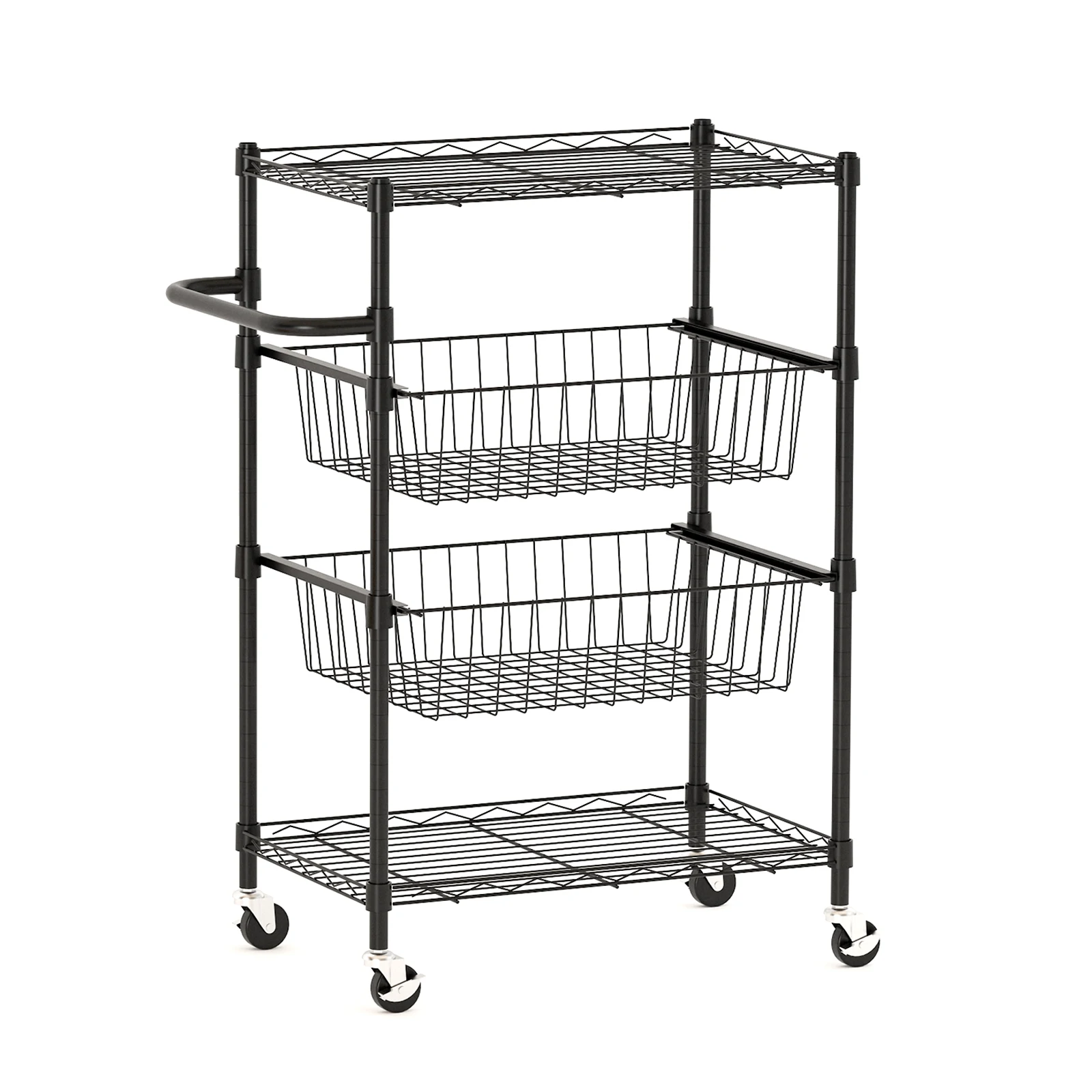 Carrello a 4 ripiani robusto, con ruote, in metallo, per uso generale in cucina, con capacità di 110 libbre, carrello da cucina multifunzione con ruote bloccabili, carrello portaoggetti in filo