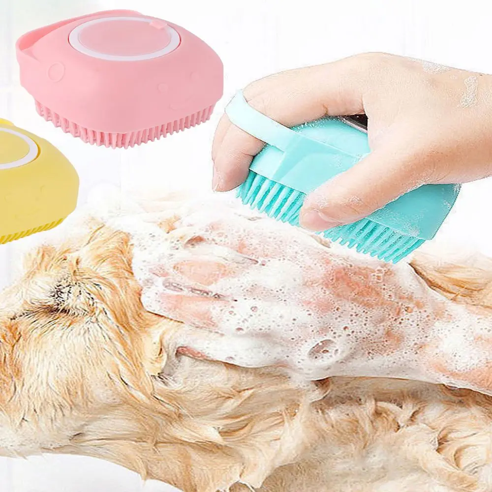 Luva de massagem para banheiro, escova macia do silicone para pet, acessórios do chuveiro para cães e gatos