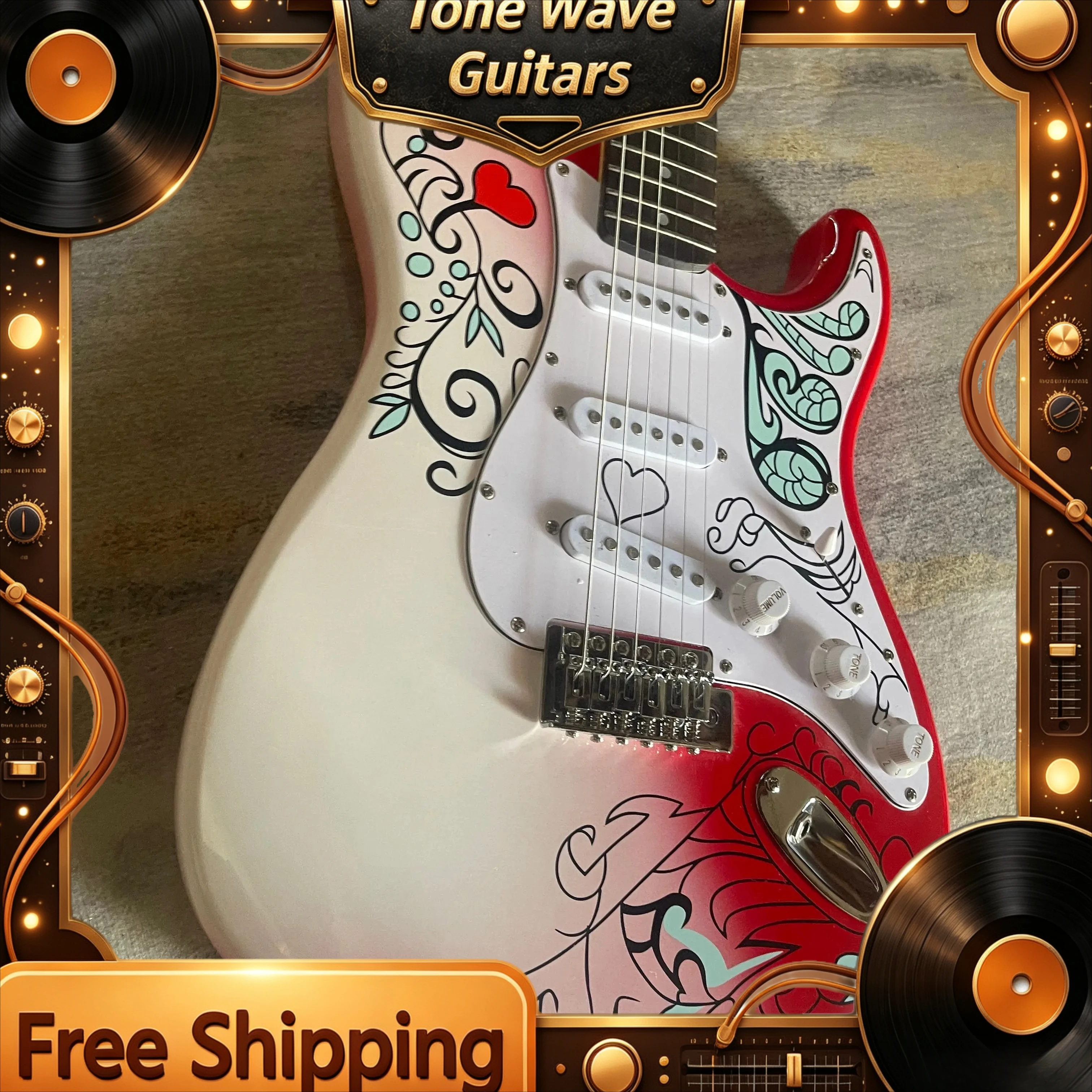 Special Offer Gloss Red-white Gradient Paint STS9 Electric Guitar Solid Wood Body SSS Pickup Beginners Delivery Included