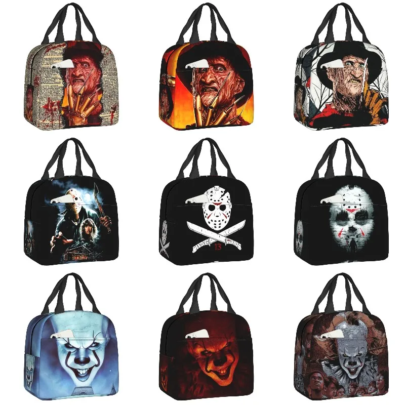 Horror Movie Character Lunch Box for Women Halloween Film Thermal Cooler Food Insulated Lunch Bag School Work Portable Tote Bags