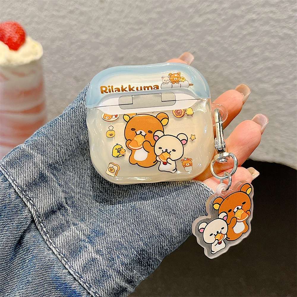 

Cute Rilakkuma cartoon headphone cover for Apple Airpods 4 3 2 Pro 2 4 Fundas with charm cute silicone earphone protective cover