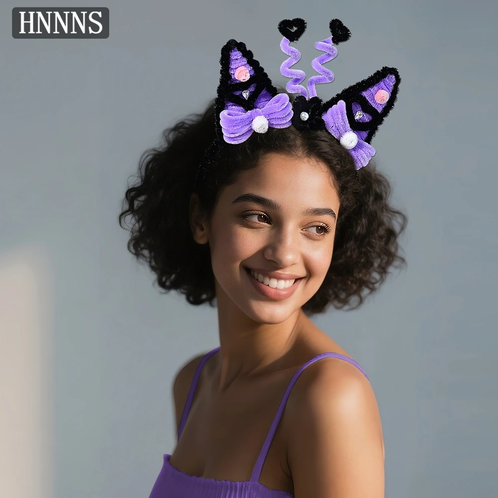 

TOPQUEEN Cute Bride Wedding Headband Hand Woven Plush Ears Fashionable Girl Cos Party Christmas Party Hair Accessories YXA390