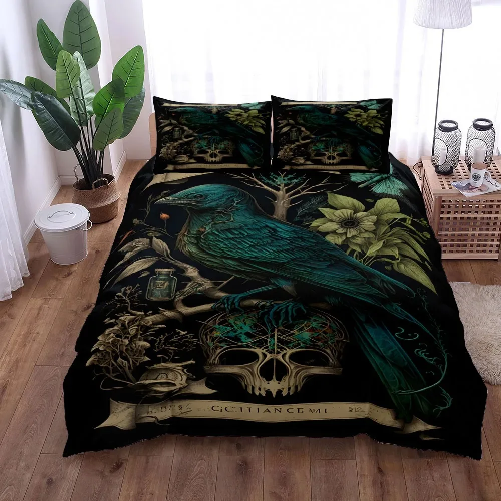 Bohemian Horror Skull Crows Duvet Cover Set King Queen Double Full Twin Single Size Duvet Cover Pillow Case Bed Linen Set