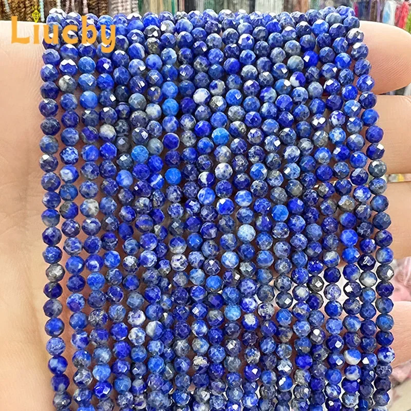 Naturstein, blauer, facettierter Apatit, kleine Perlen für die Schmuckherstellung, DIY-Mini-Armbänder, Schlüsselanhänger, Accessoires, 15" Strang, 2/3 mm. – Detail 2