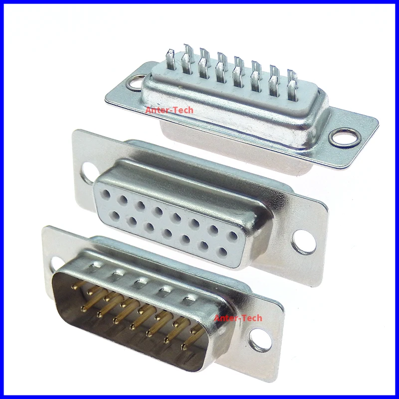 5PCS DB15 connector 2 row hole/pin female male plug port adapter D sub DP15 U type wiring Solder type 15PIN