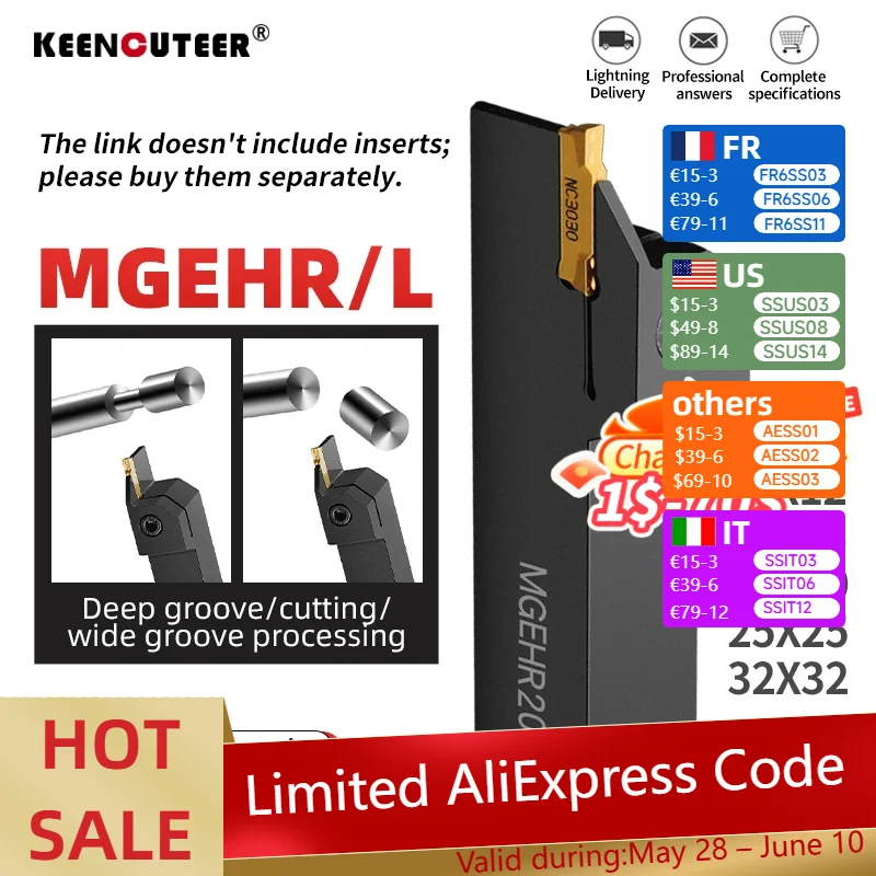 

Full Series Grooving Tool Holder MGEHR1212 MGEHR1616 MGEHR2020 MGEHR2525 Slotting Turning Tool for Carbide Grooving Insert MGMN