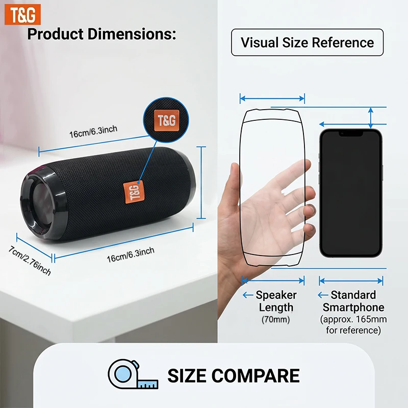 TG117 Bluetooth Portable Wireless Speaker, IPX4 Waterproof, TWS Stereo Sound, Support TF Card & USB Playback, Connect Phone Tablet TV, Outdoor Wireless Audio Speaker, Ideal Birthday, Thanksgiving, Christmas Party Gift view 5