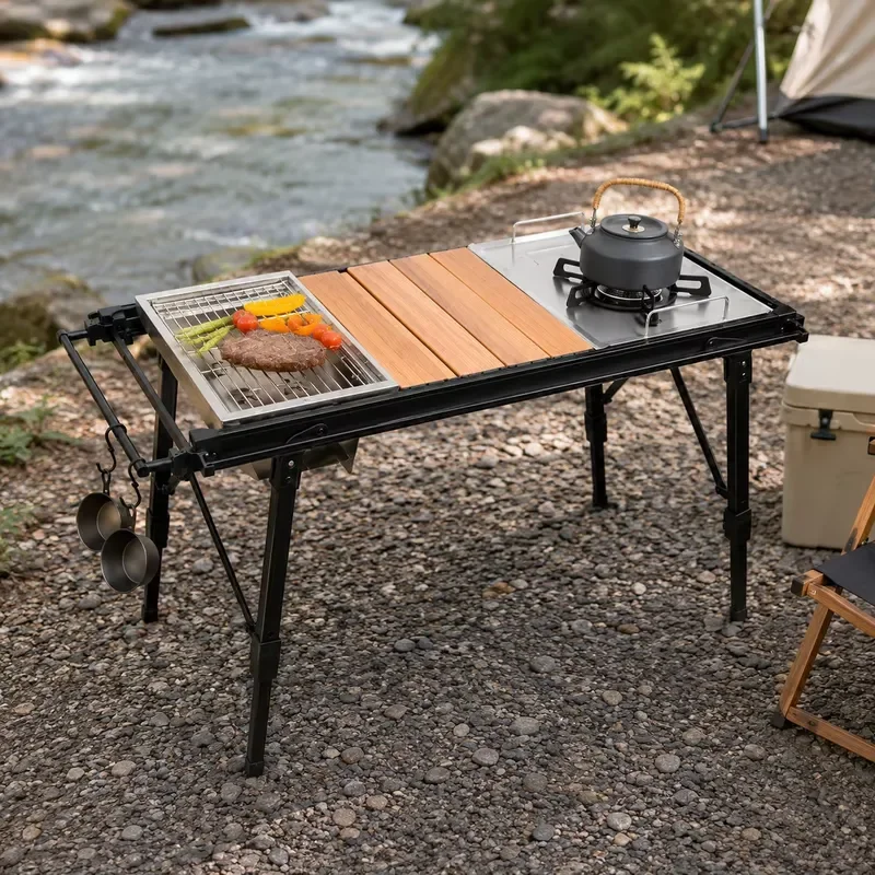 Portable Aluminum Camping Table Height Adjustable Stainless Steel IGT Modular Kitchen Folding Grill Cooking Tactical Outdoor