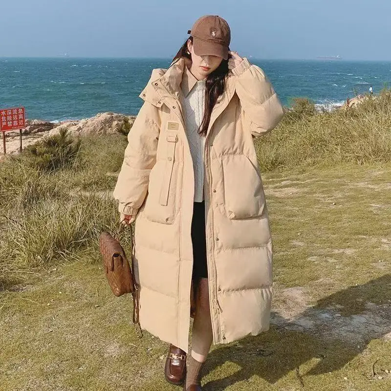 

2025 пуховая хлопковая куртка для женщин средней длины, зимняя новая стильная толстая хлопковая куртка до колена, хлопковое пальто, верхняя одежда