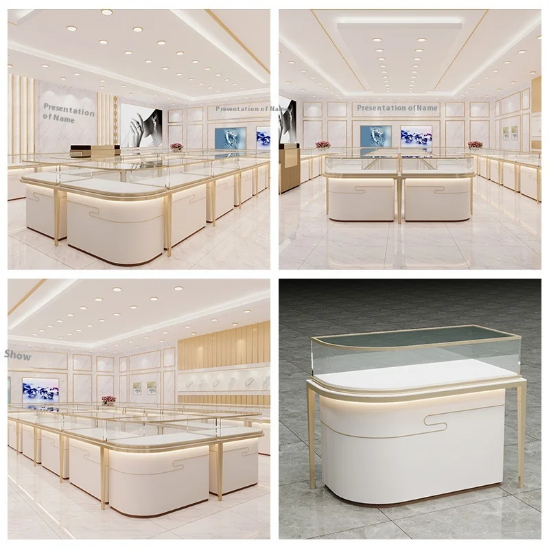 custom.Modern Premium Wooden & Metal Adjustable Height Jewelry Display Stand with Glass High-End Retail