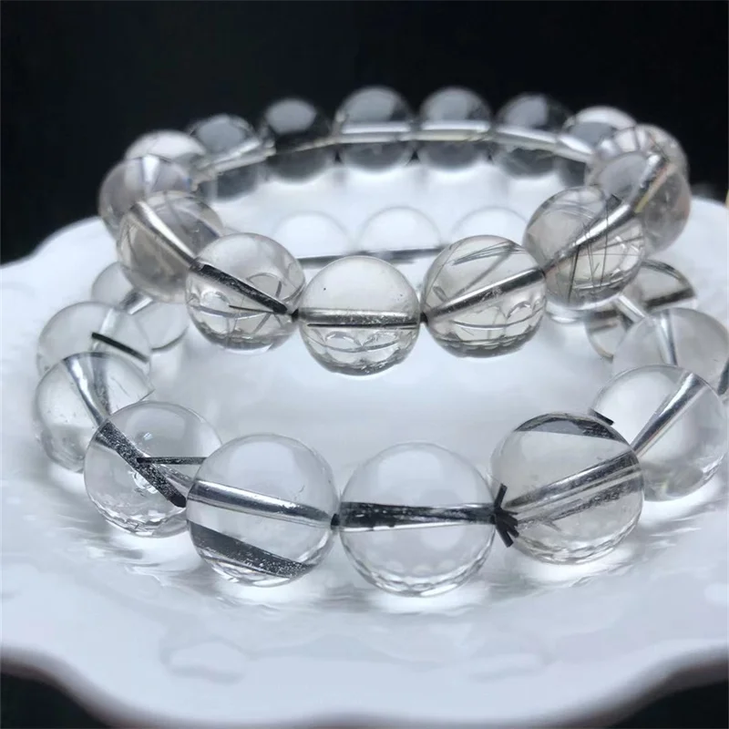 Natural Black Rutiled Quartz Bracelet Accessories Luxury Jewelry Quartz Crystal Stone Bangle 1pcs 14MM