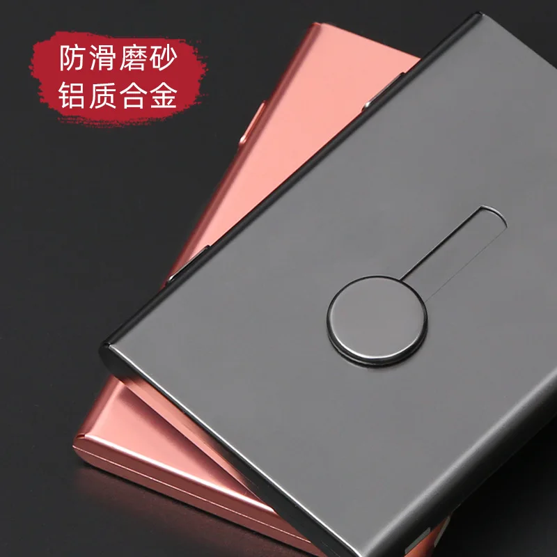 Customizable Name Business Card Holder Hand-Push Metal Automatic Sand-Textured Card Case Ultra-Thin Card Holder for Men & Women