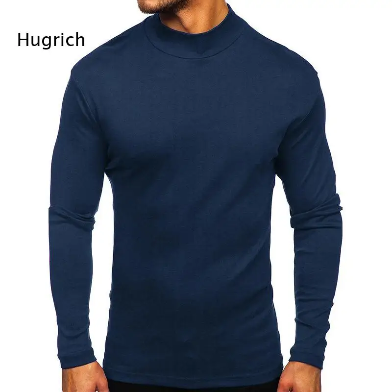 Men Mock Neck Long Sleeve T Shirt Slim Fit Khaki Solid Color Stretchy Casual Basic Layering Pullover Tee Tops