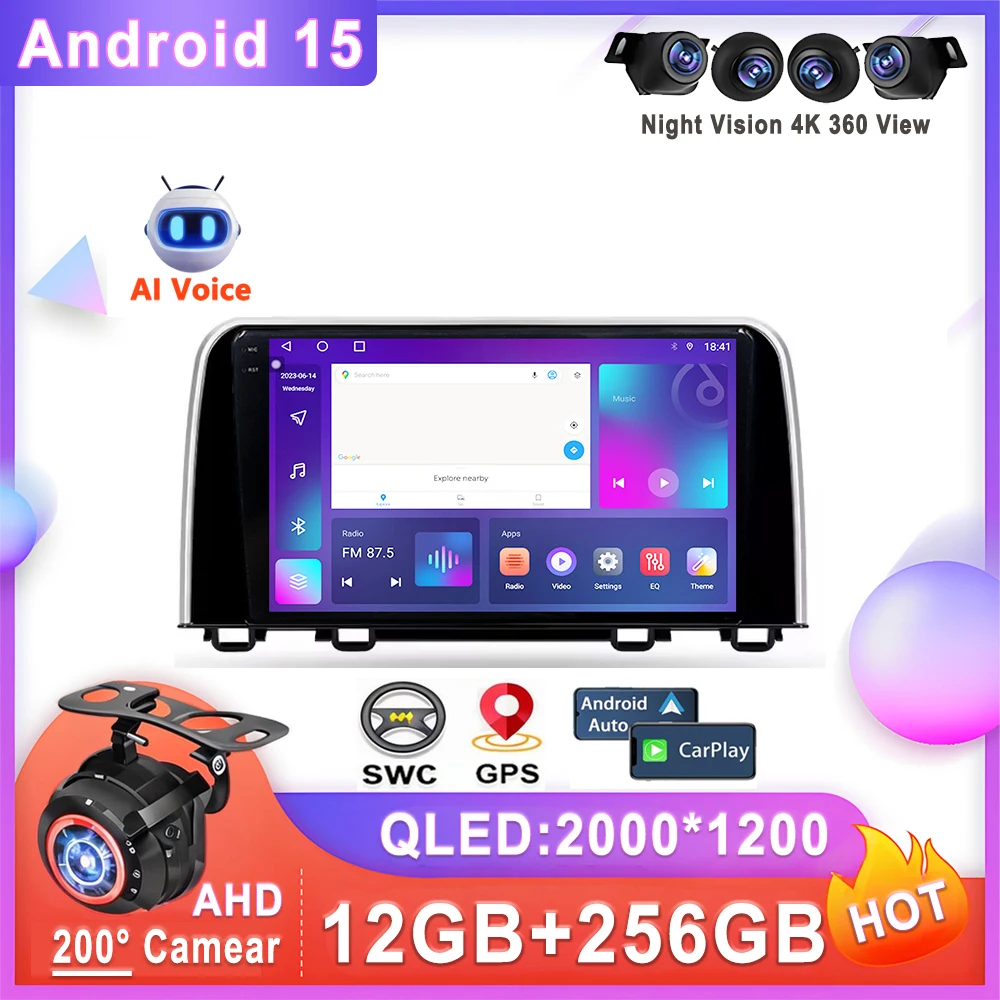 

Car Stereo Android 15 For Honda CRV CR-V 5 RT RW 2017 - 2022 Head Unit Multimedia Auto Radio Player Screen Navigation Dash Cam