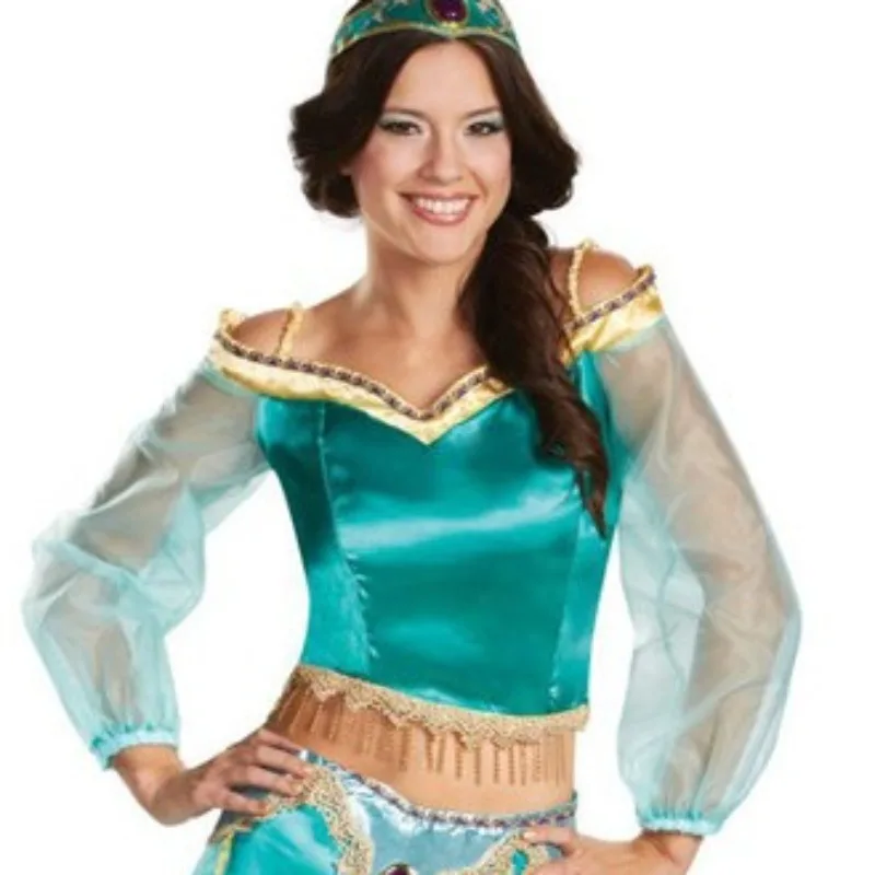 Halloween Costume with Exquisite Princess Jasmine Dress for Women Aladdin Cosplay Prium Day Cosplay