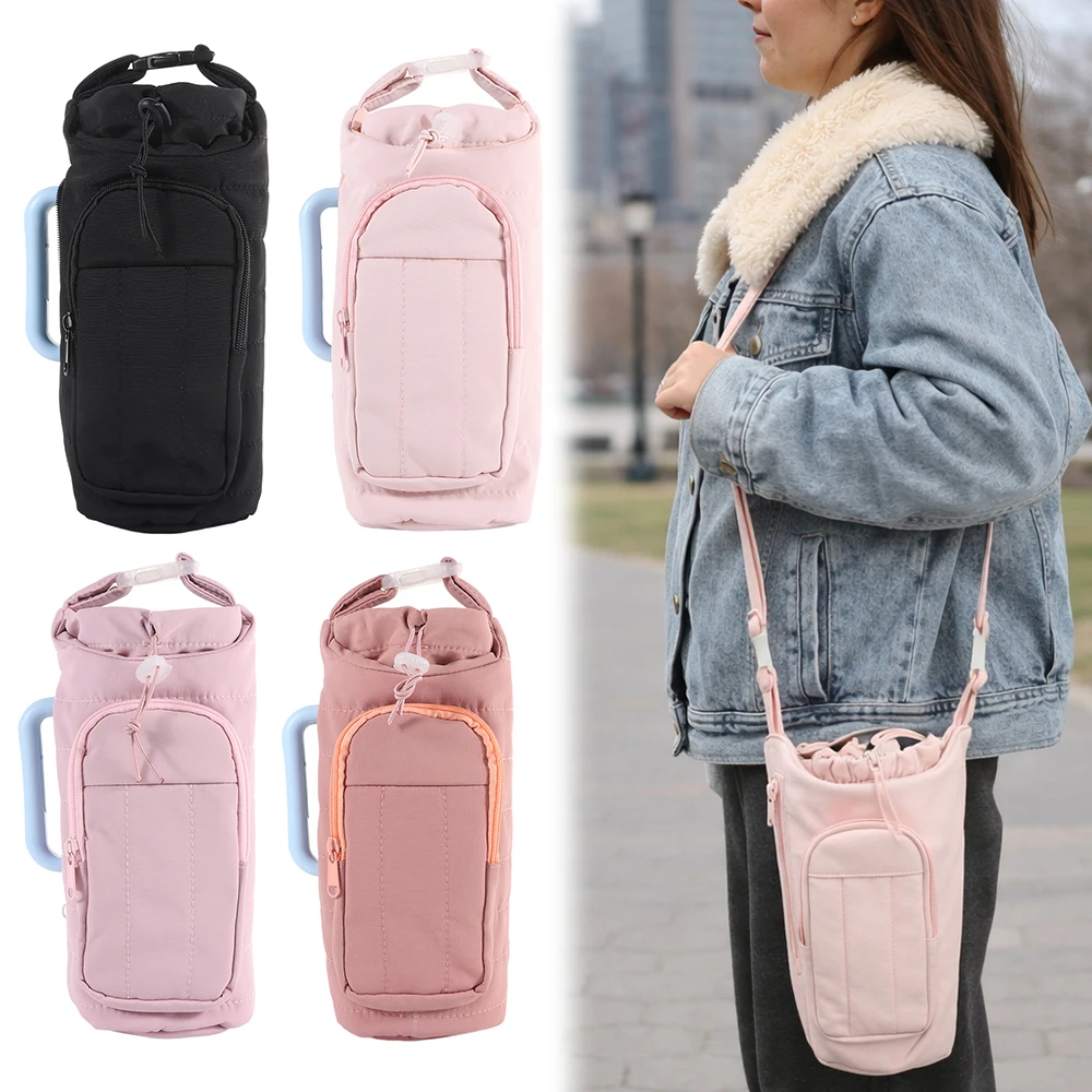 Water-resistant Water Bottle Holder Bag with Strap Large Capacity Insulating Cup Sleeve Portable Carrier Bag for Outdoor Sports