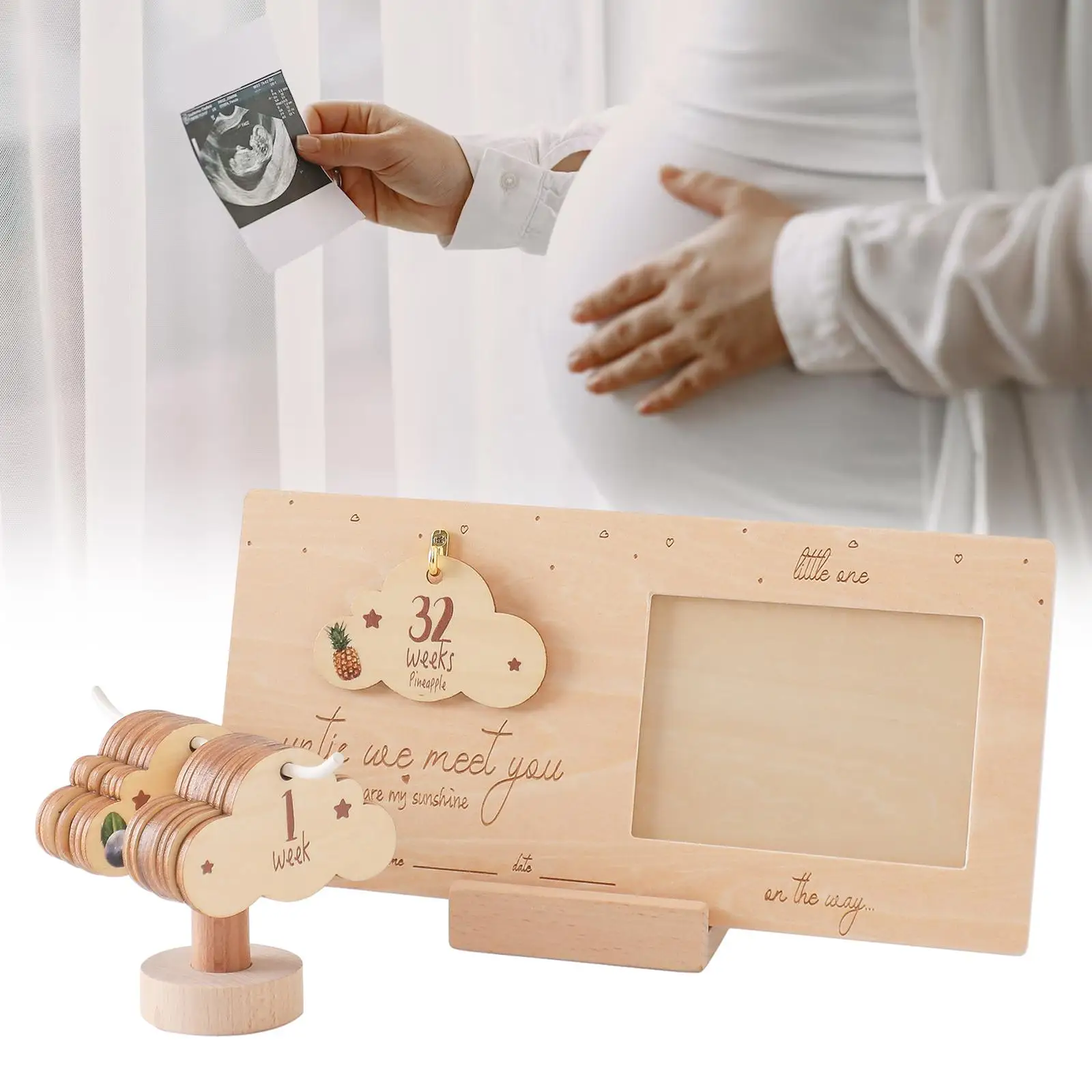 Baby Photo Frame Wood Decorations for Mom Dad DIY Portable Milestone Ultrasound