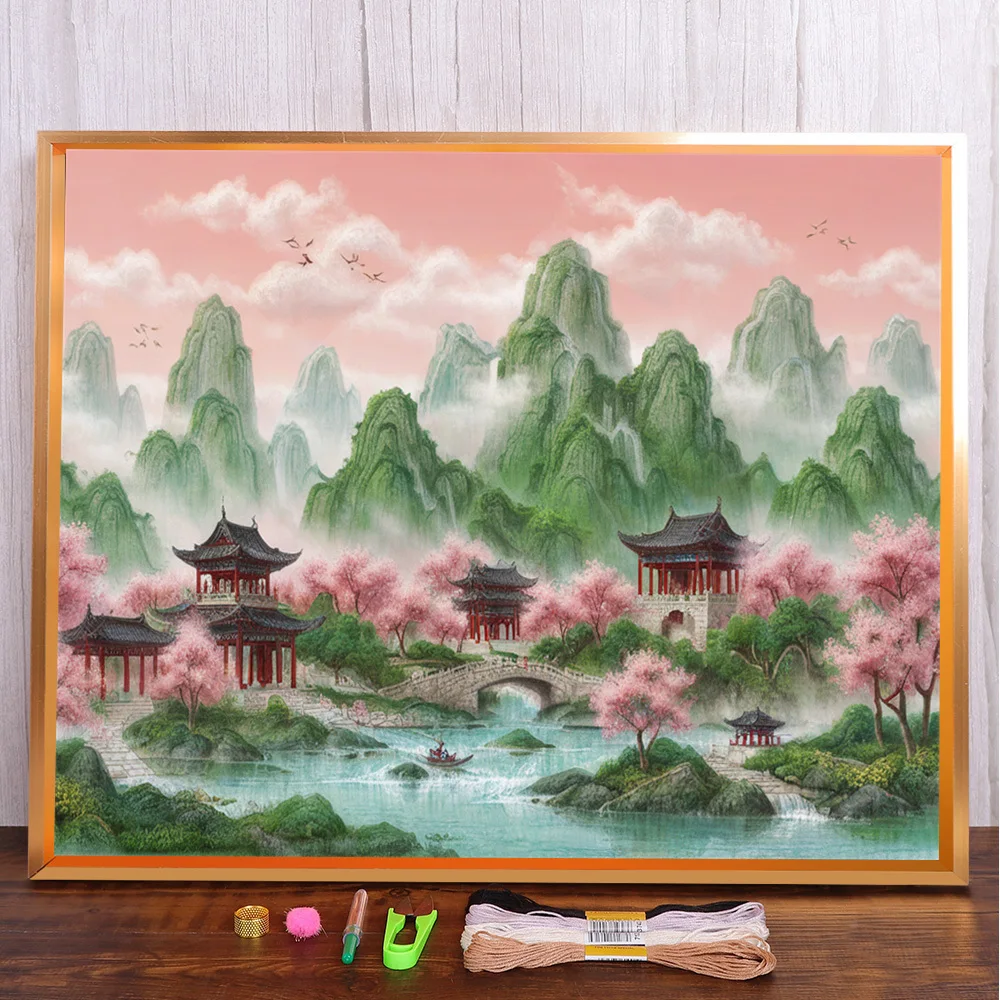 

Chinese Style Painting Pre-Printed Cross-Stitch Embroidery Set Sewing Painting Hobby Needlework Room Decor Magic Home Decor
