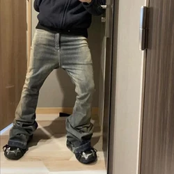 Fashion Men's Pnats RO Style Zipper Washed Blue Owens Jeans for Men Full Length Denim Casual Pants Men's Clothing