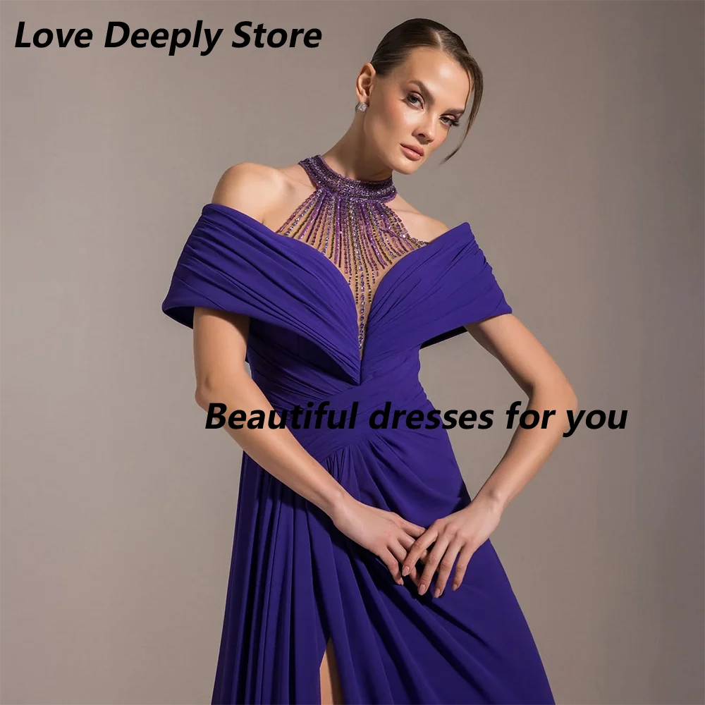 

Purple Prom Dresses for Women 2025 Exquisite Crystal High Neck Prom Gowns Sexy Long Thigh Slit A Line Party Dress Customized