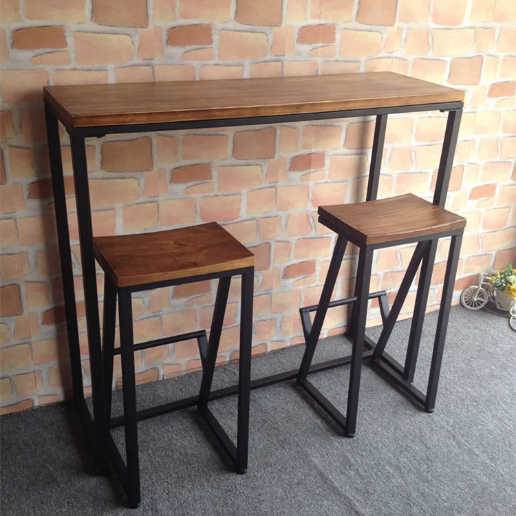 American retro high chair cafe casual dining table and chairs wrought iron solid wood simple bar