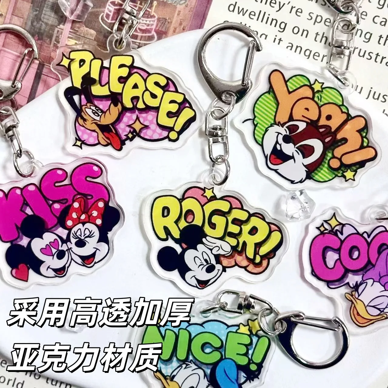

6Pcs Kawaii Disney Mickey Mouse Keychain Cute Anime Game Accessories Acrylic Keychain Bag Pendant Keychain Girl Gift