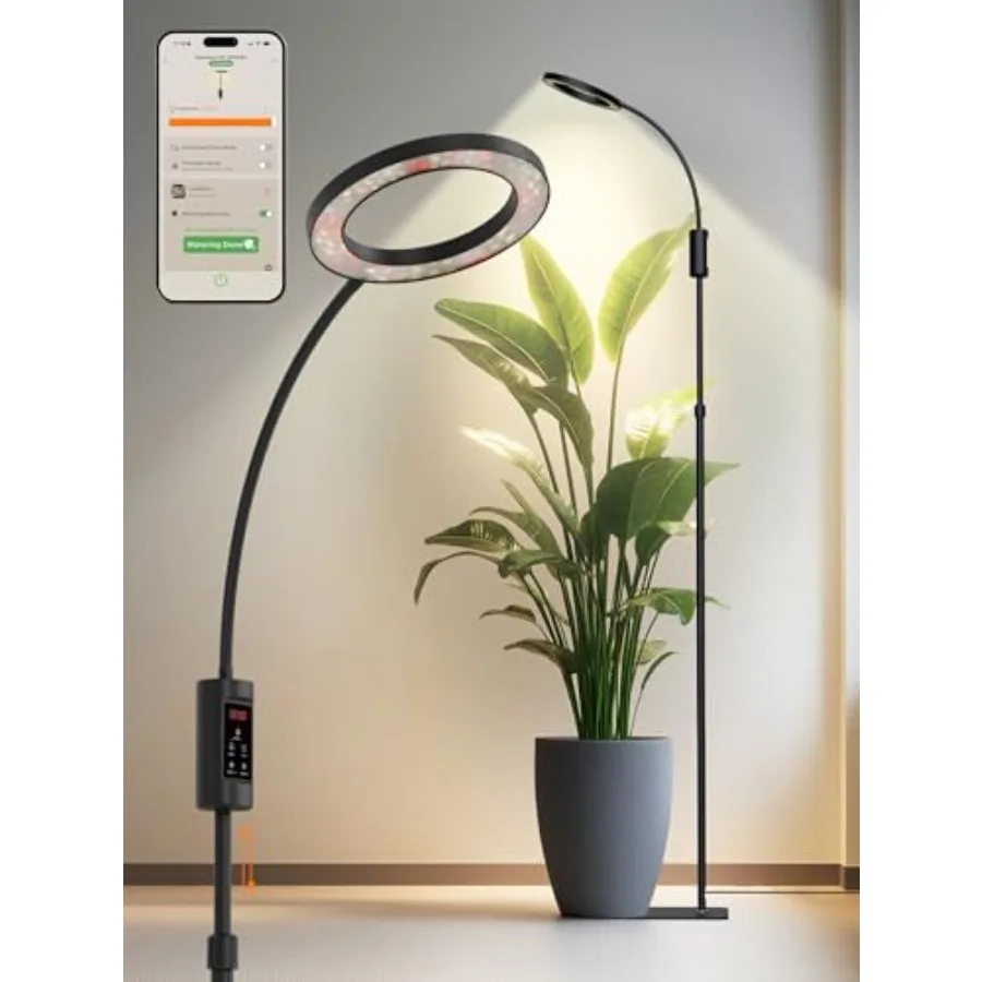 

Smart Grow Lights for Indoor Plants 24W Full Spectrum LED Grow Light with Auto-Timer Adjustable Height Stepless Dimming Black S