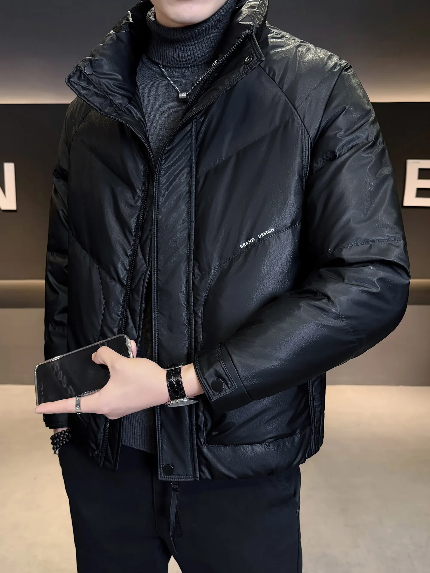 

Men's ort Thiened Stand Collar down Jaet Winter Warm Outerwear Faionable Brand Wal Coat Casual Sle Urban Wear