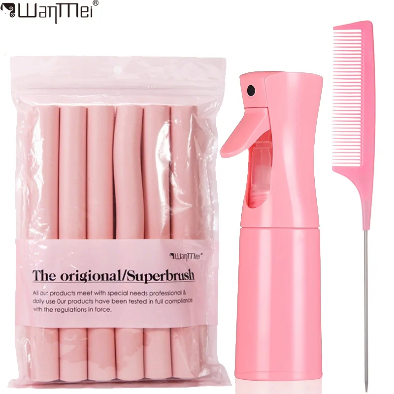 Oversize No Heatless Rods Curlers Set Flexible Curling Twist Rods Continuous Spray Bottle Pin Tail Comb Heatless DIY Hair Roller