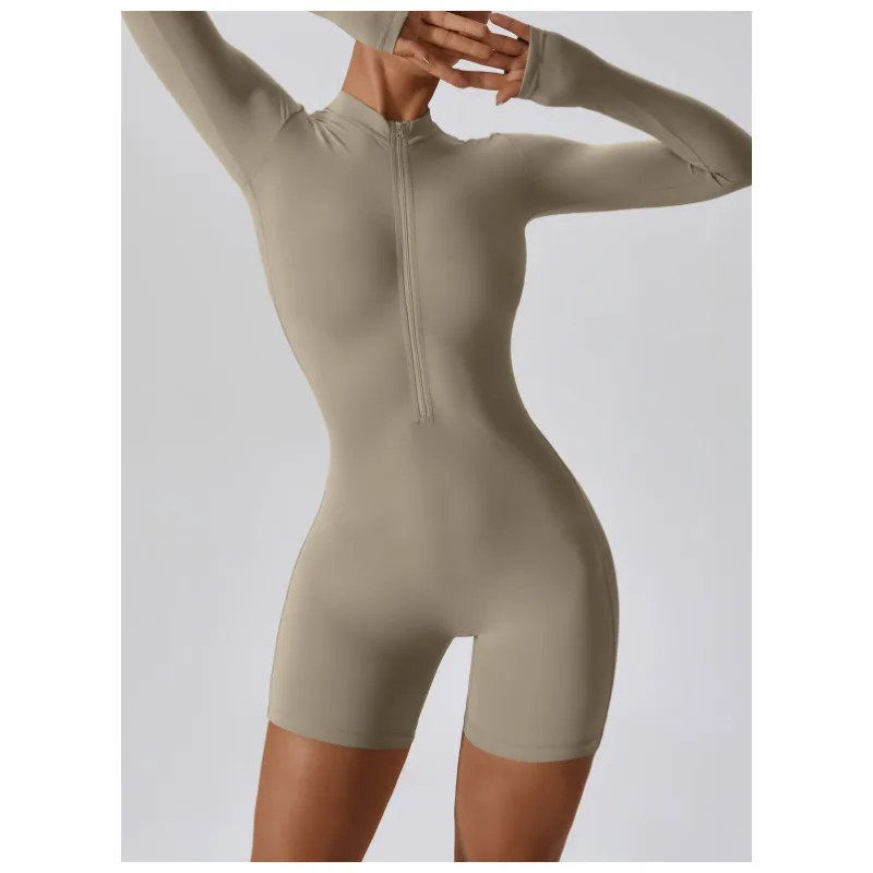 

Open Collar Zipper Long Sleeved Jumpsuit, Dance Fitness Jumpsuit, Sexy Tight Yoga Suit for Women