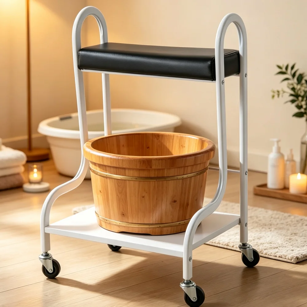 Foot Bath Trolley, 50 cm Sponge Pad Manicure Foot Rest Cart, Manicure Stool Salon Nail Pedicure Rolling Tray Foot Care for Footbath Massages Beauty