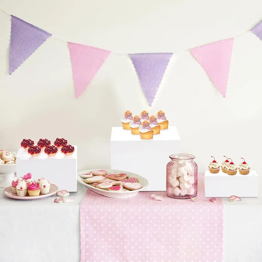 Set Of 3 Acrylic Cube Riser Hollow Bottom, Glossy White Buffet Riser Food Display Stand, 5 Sides Cupcake Stand Nesting Display