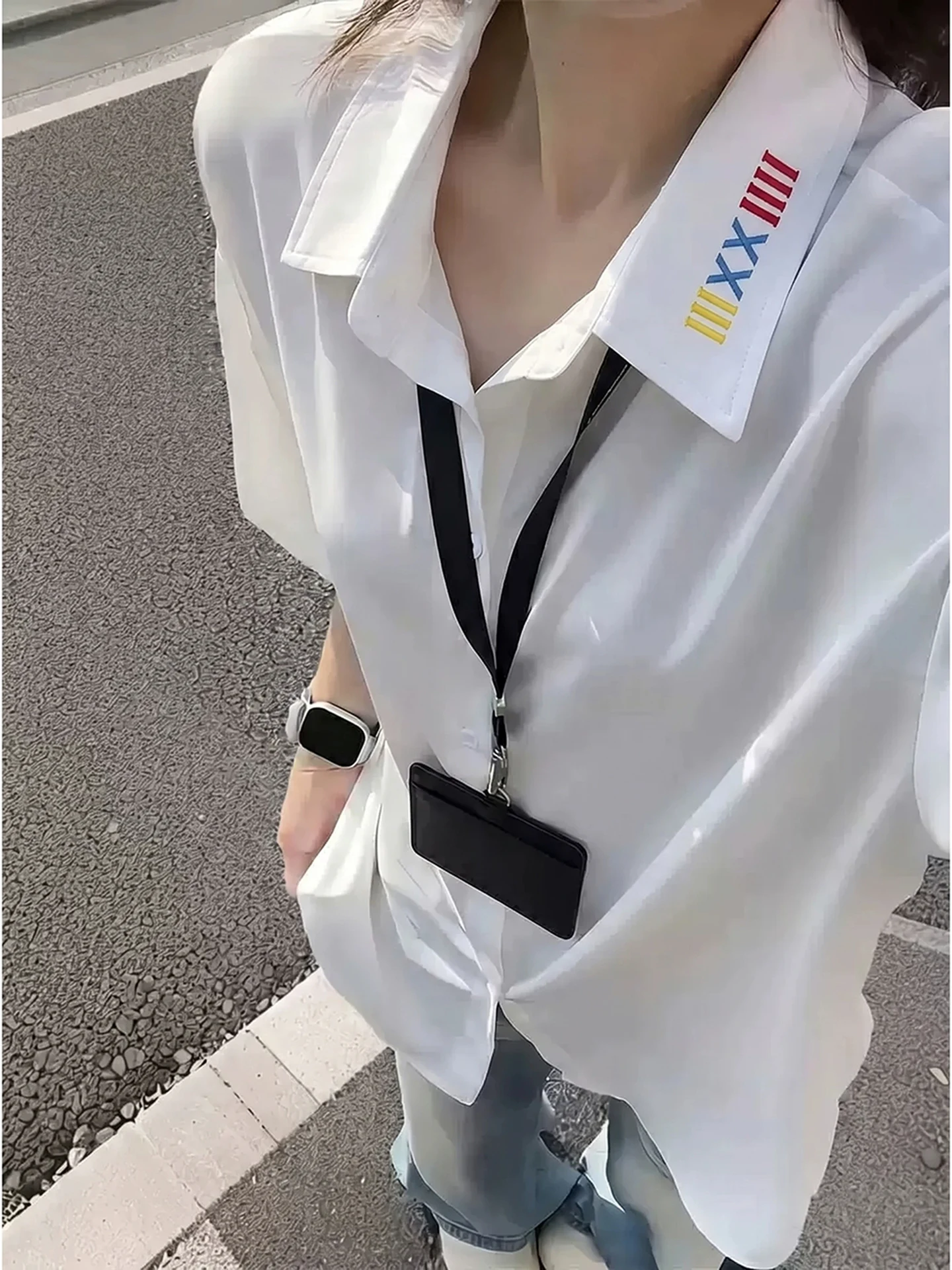 

Cleanfit White Ice Silk Short Sleeve Shirt Men Women Summer Thin American Embroidery Design Neutral Style Breathable Casual S...