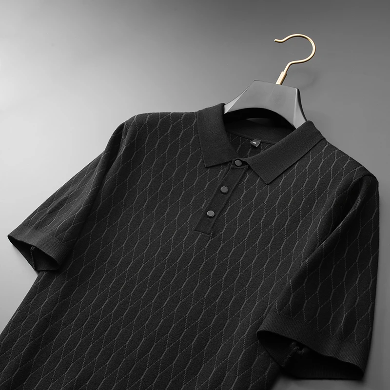 8XL 7XL 6XL 2025 New Autumn High End Luxury Argyle Plaid Sweater Man Fashion Design Mens Jumpers Short Sleeve Lapel Pullovers