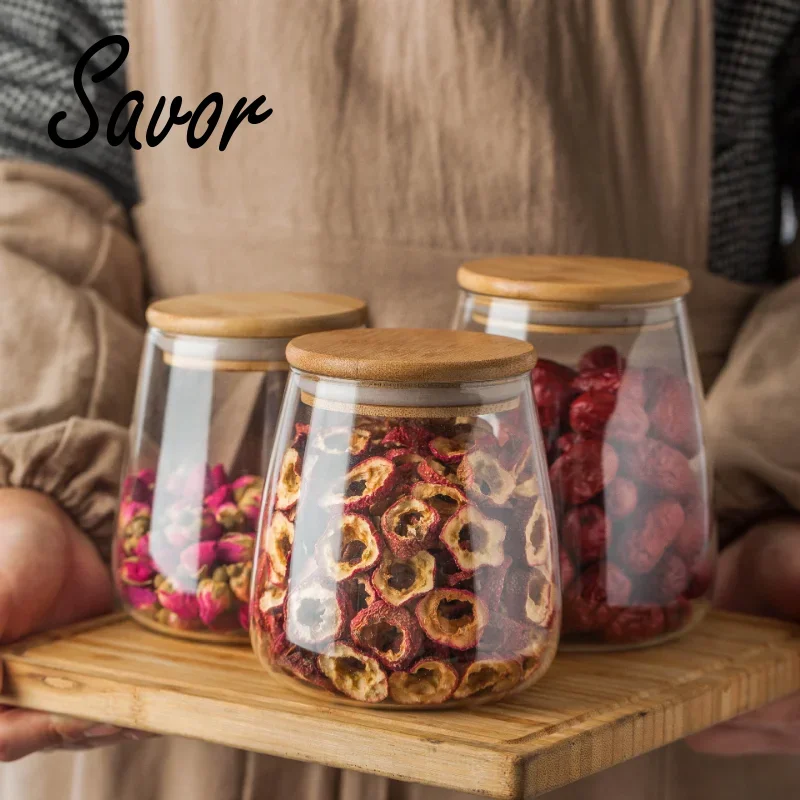 500ML Spherical Glass Food Storage Container with Cork Lids Large Capacity Sealed  Bottles Pot Jar for Kitchen Organizer