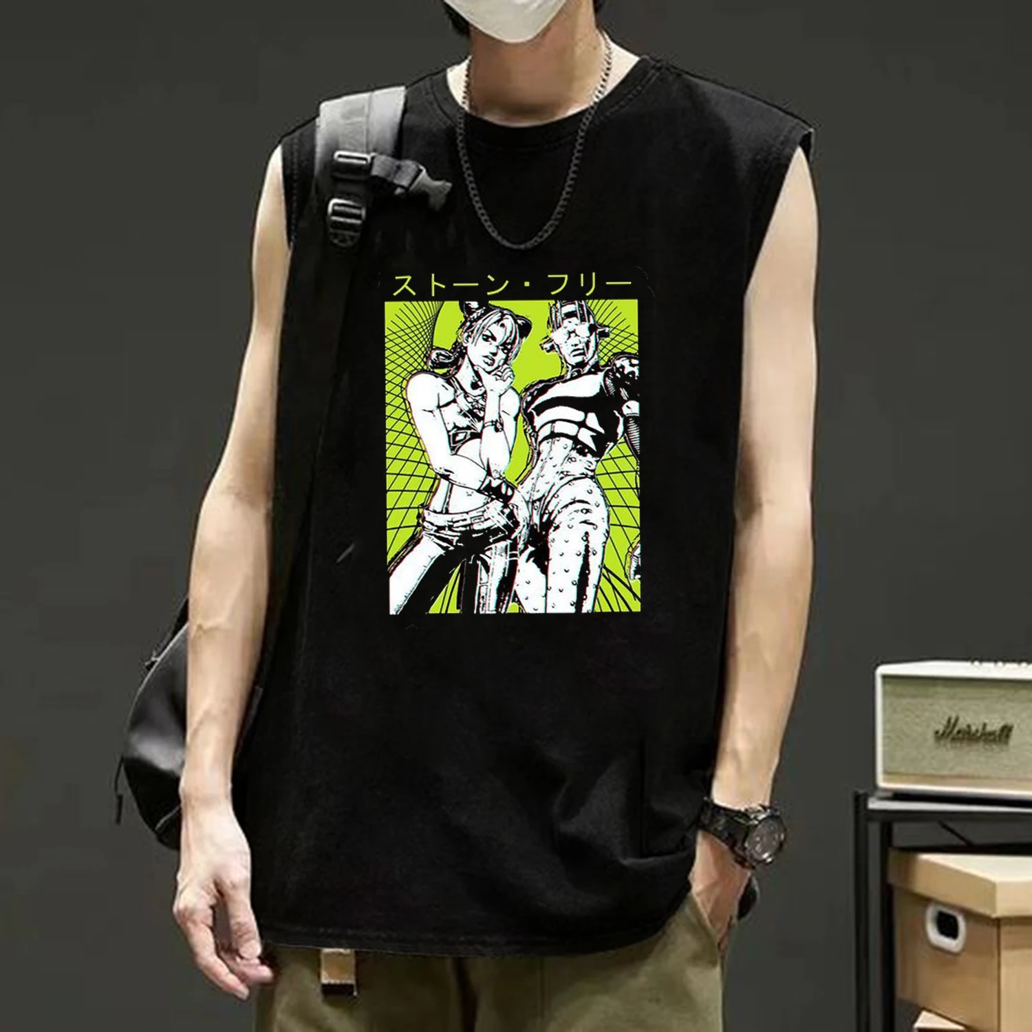 Anime Jojo Bizarre Adventure Graphic Men‘s Sleeveless T-Shirt Mens Fashion Casual Tops Cotton Oversize Tank Tops Streetwear Vest