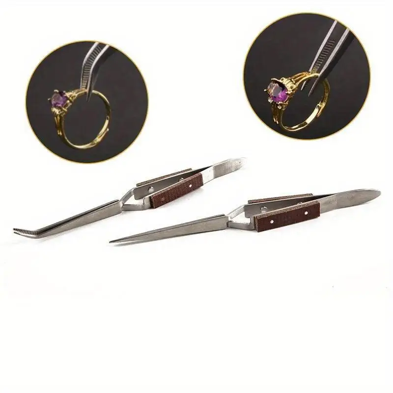 2Pcs Set Stainless Steel Cross Locking Insulated Tweezer Self Closing Jewelry Soldering Craft Repair Tool Straight Elbow Tip - view 3