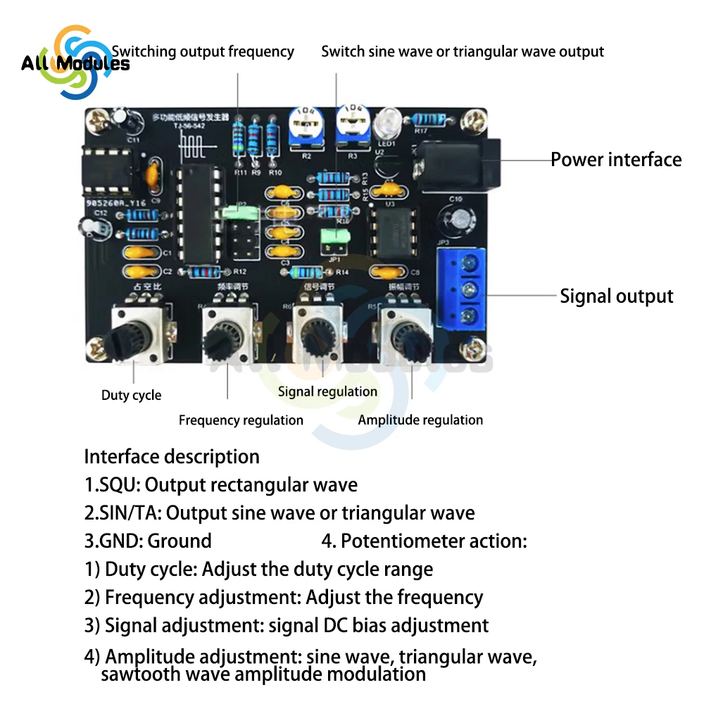 ICL8038 Monolithic Function Signal Generator Module DIY Kit Sine Square Triangle DIY Practice Kit