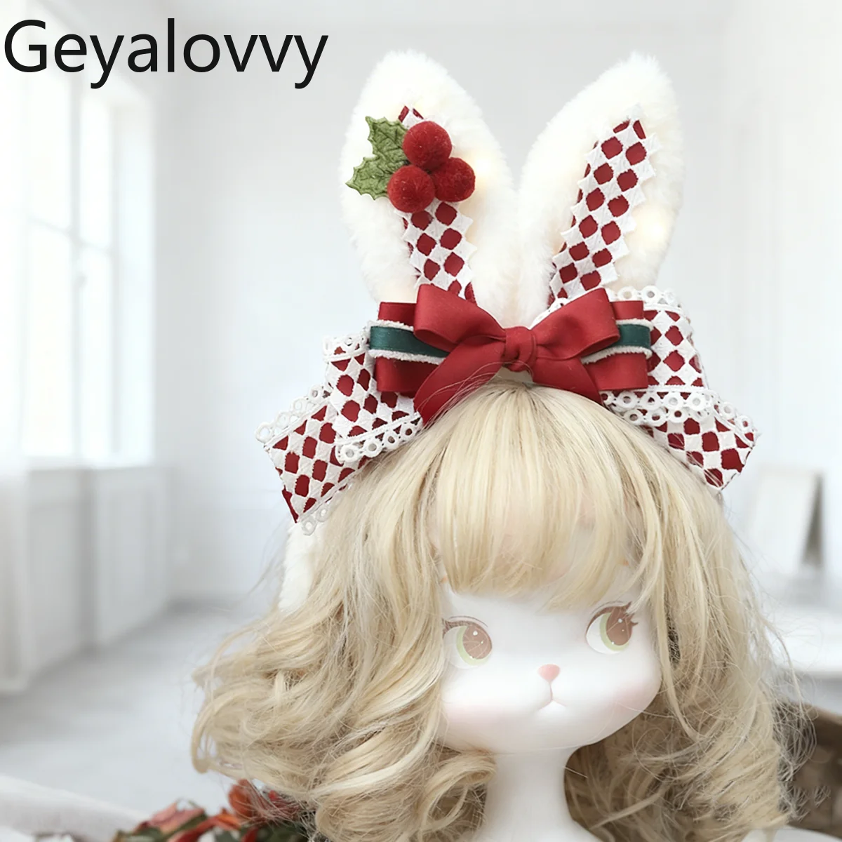 

Оригинальные аксессуары для волос для девочек, пушистые красные и белые заячьи уши, бант, новый головной убор, милая повязка на голову KC, рождественская милая заколка для волос