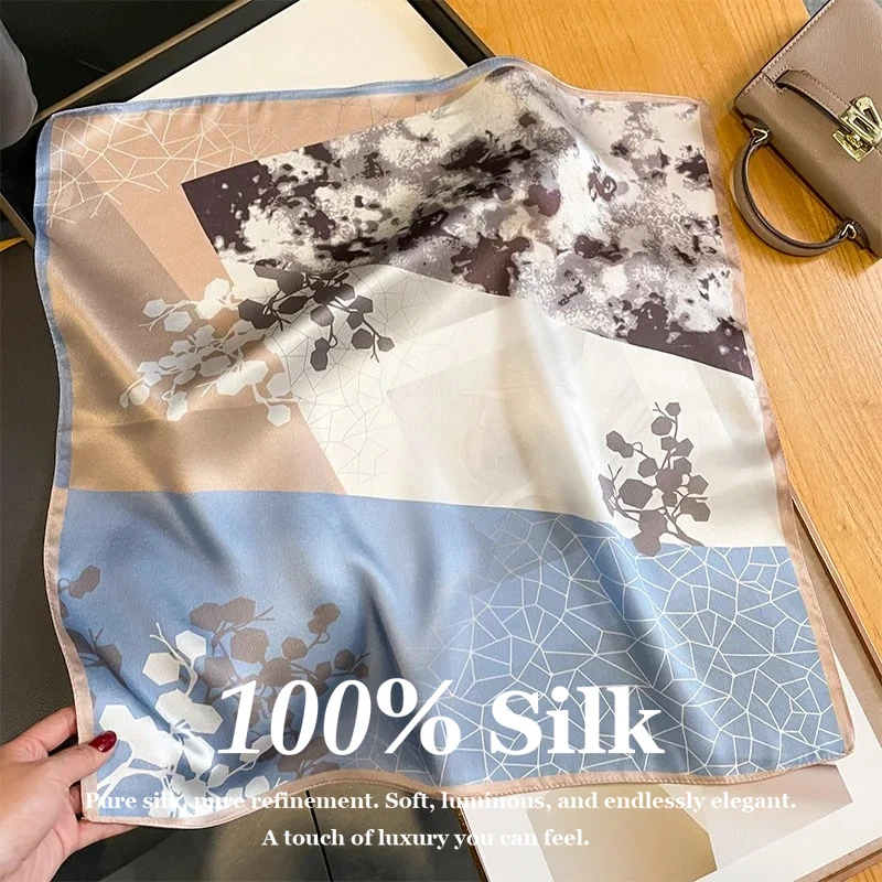 

53x53cm 100% Mulberry Silk Scarf Women Luxury Square Head Scarf Fashion Hair Bandana Small Neck Scarf Foulard Female Gift Shawl
