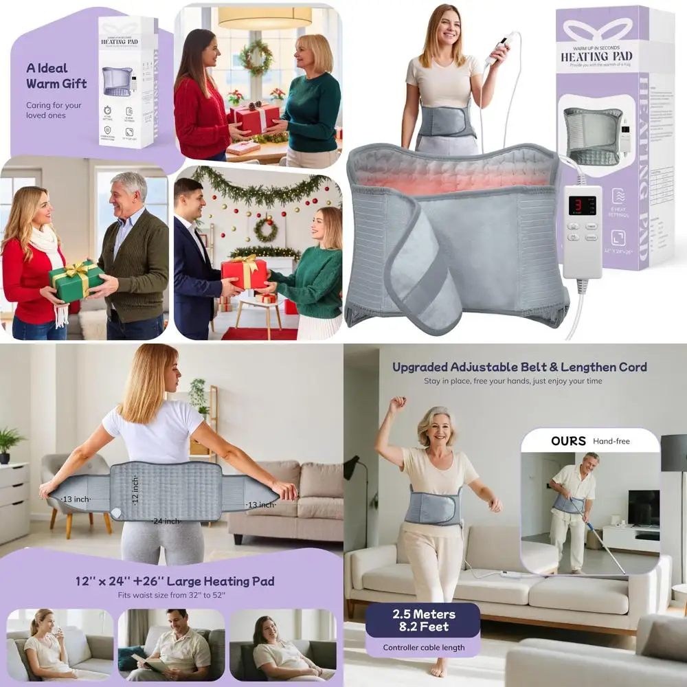 

Large Electric Heating Pad for Back and Shoulder Pain Relief, 12x24+26 with 4 Timers and 6 Heat Settings