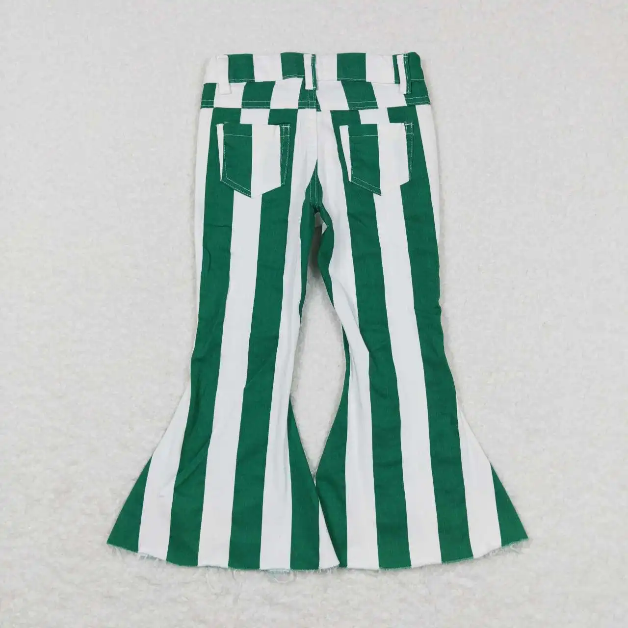 wholesale hot sale new design baby girls clothes Green and white striped denim pants children's clothing western boutique jeans