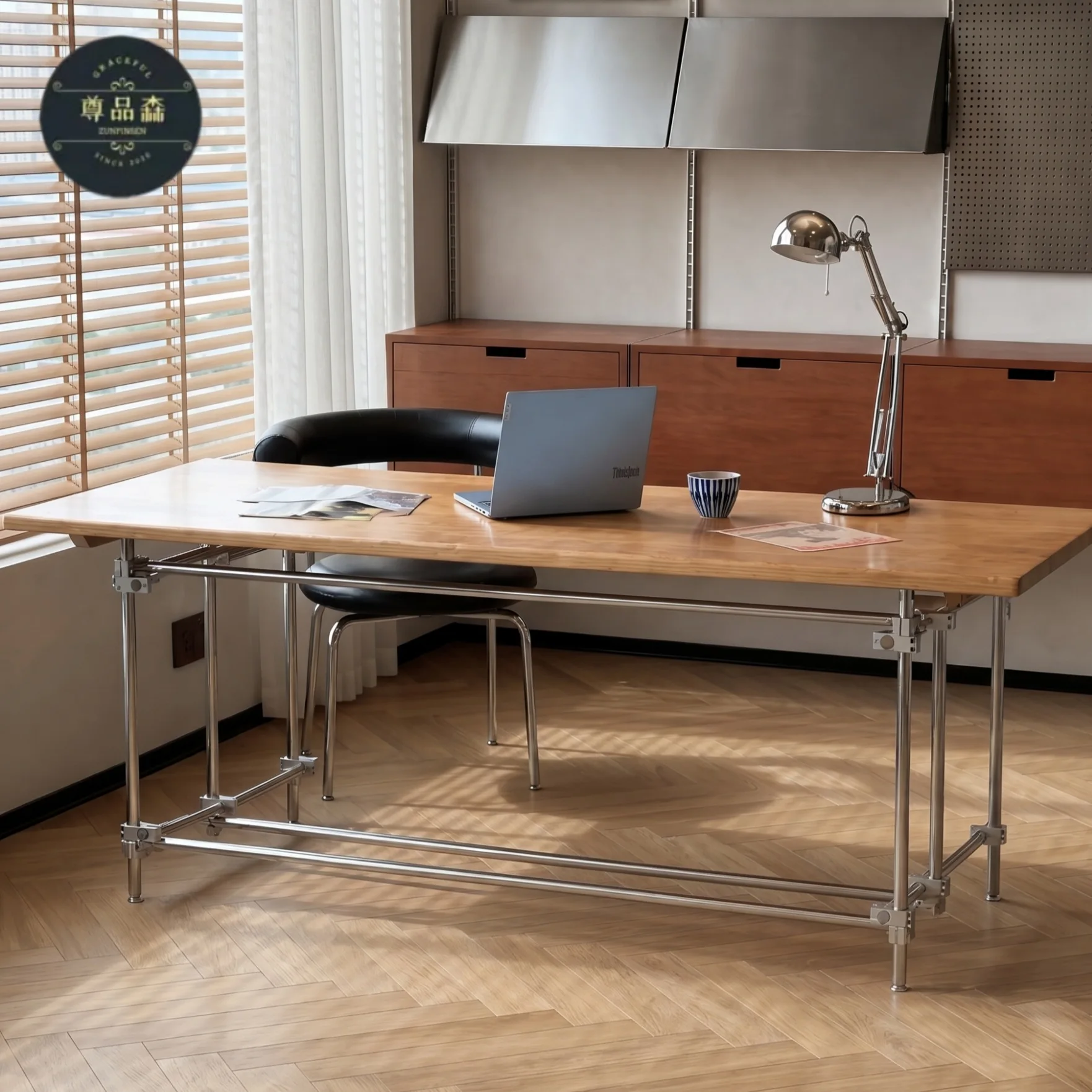 HYS optical axis solid wood desk retro industrial style desk dining table e-sports table studio long table