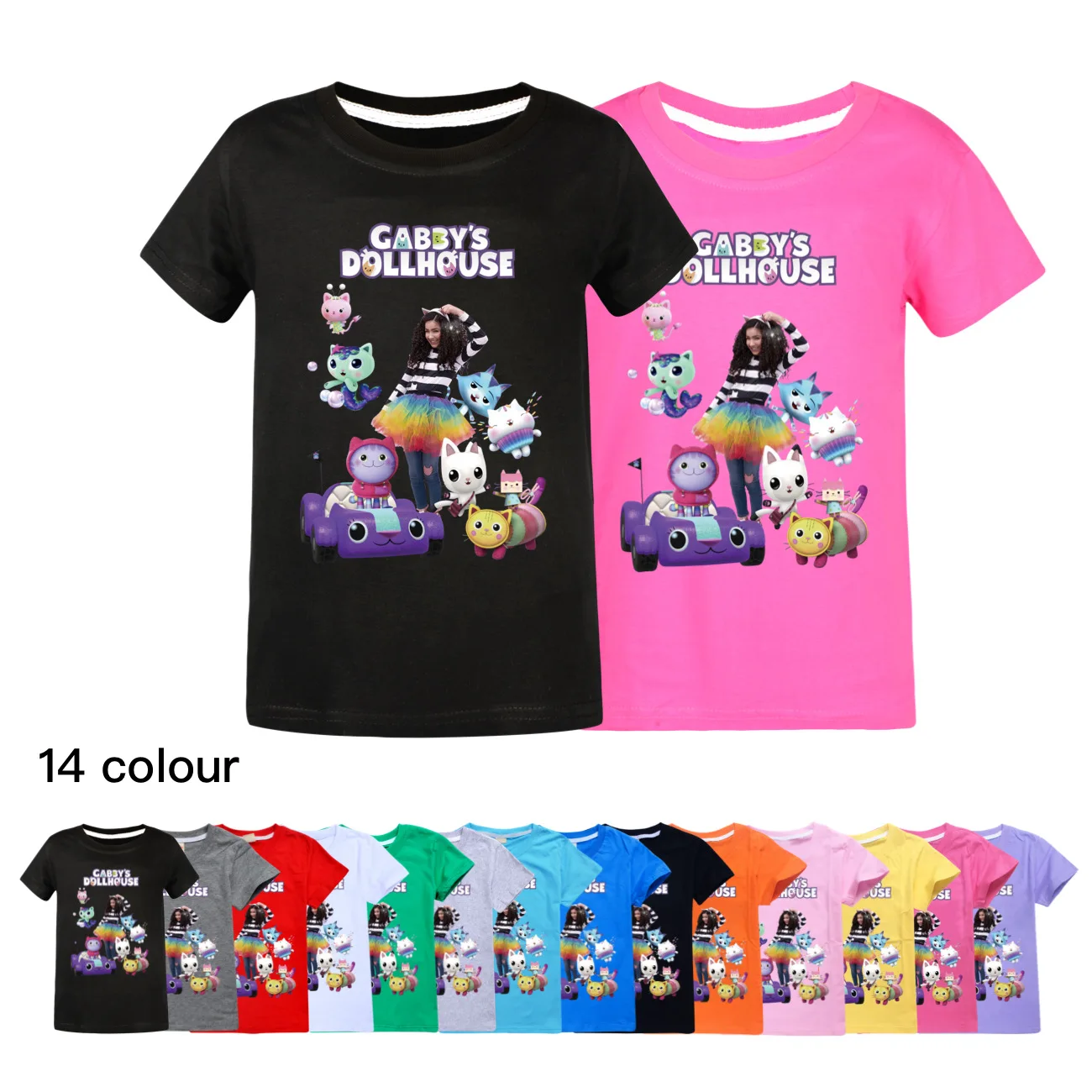 

New Gabbys Doll House T Shirt Kids 2024 Summer Tops Baby Girls Cartoon Gabby Cats Clothes Children Casual Short Sleeve Clothing