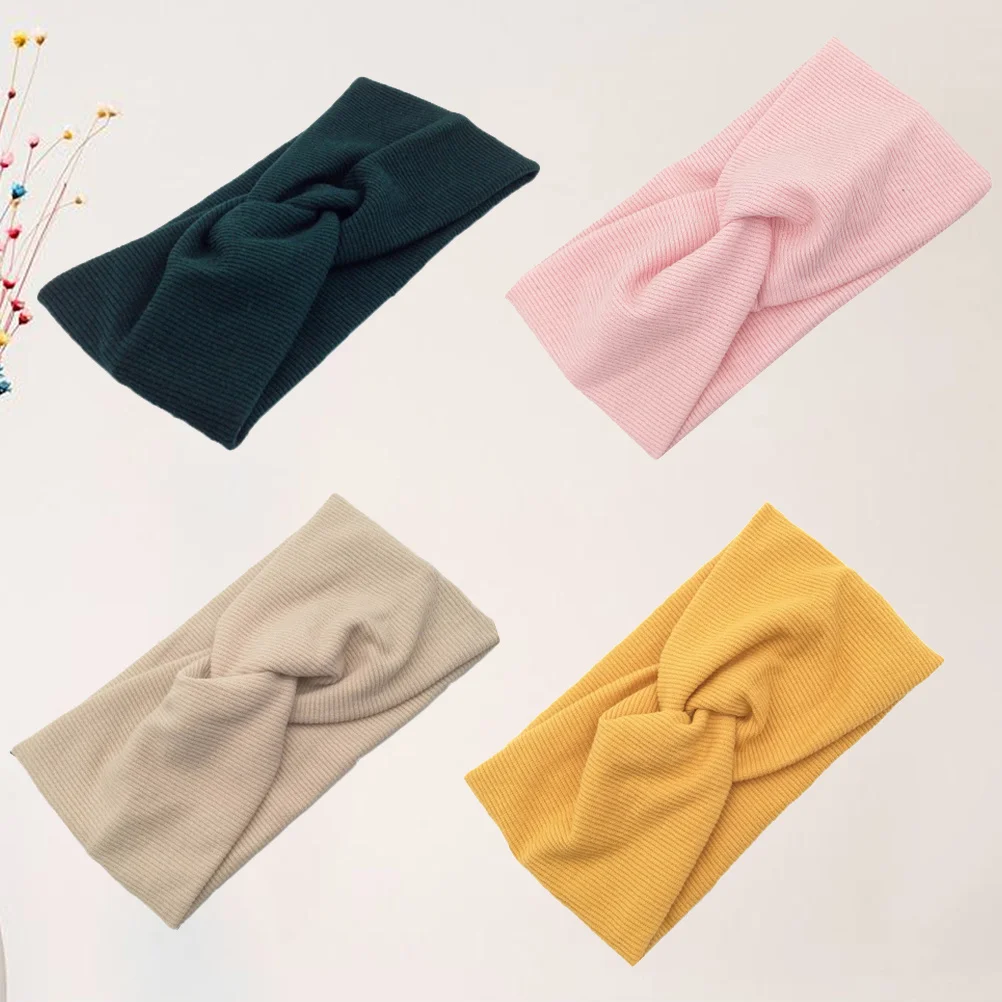 4 قطع من عصابات الرأس القطنية الملتفة للنساء للحفلات والحياة اليومية وعصابة رأس من القطن باللون البيج الوردي المسود