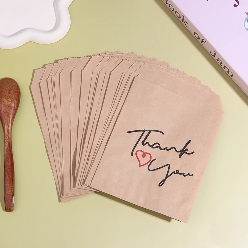 

25Pcs 13x18CM "Thank You" Paper Gift Bags Kraft Favor Bags Flat Cookie Candy Snack Dessert Packaging Bag For Weddings Party