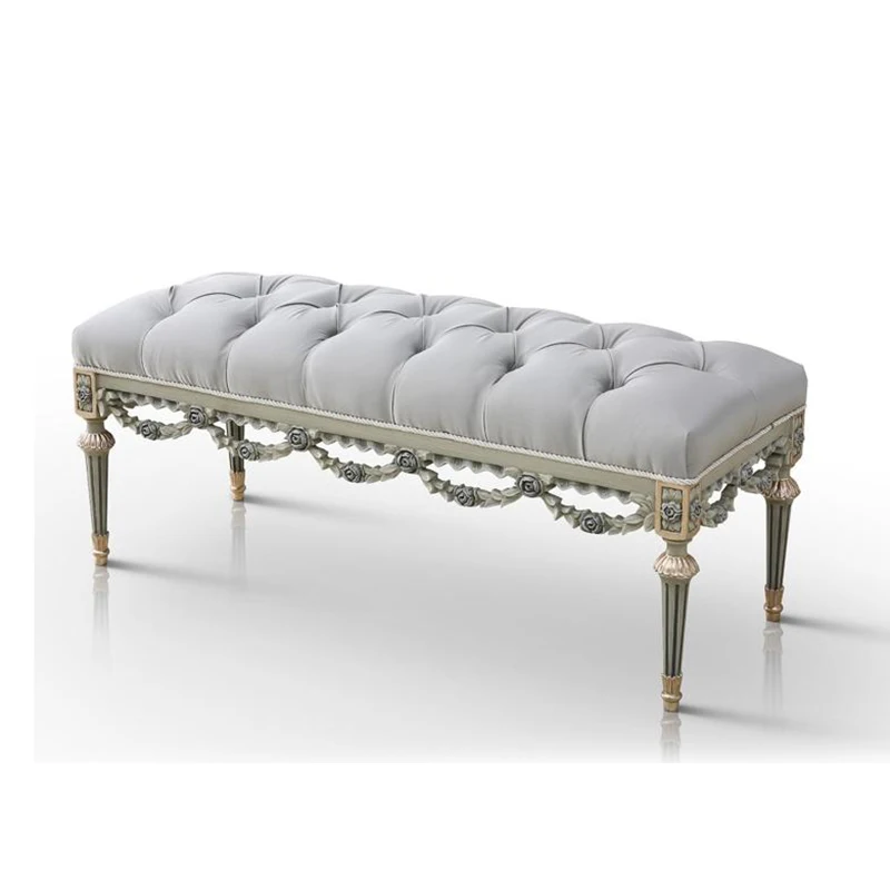 !@Bedroom Furniture French Design Bed Stool Luxury High End French Foot Stool
