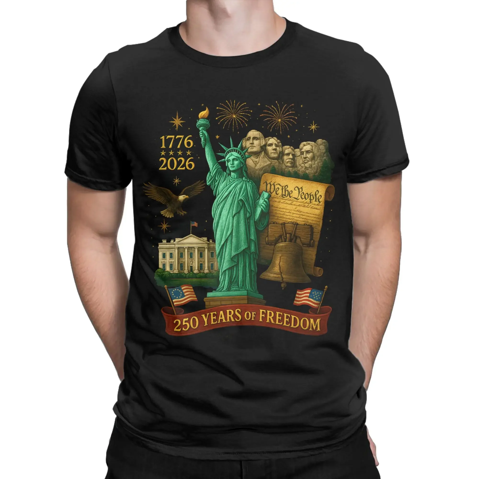 We The People 1776-2026 USA 250th Anniversary Unisex Vintage Graphic Tee Patriotic American Freedom Fashion