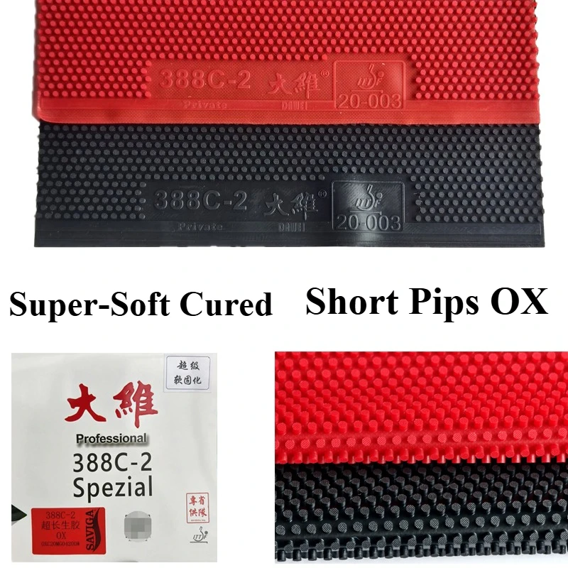 Dawei 388C-2 Short Pips Table Tennis Rubber Super‑Soft Cured OX Floating Pimples Medium Particle Ping Pong Rubber for Anti‑Loop